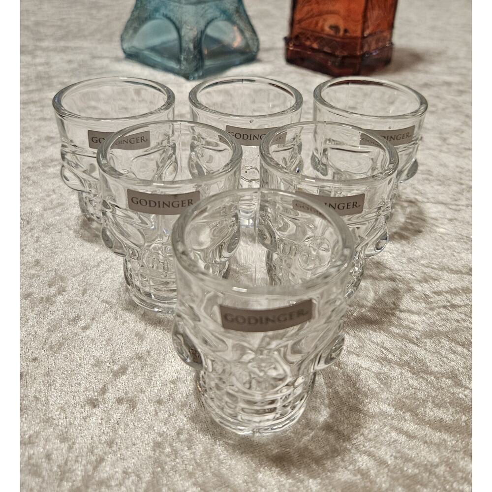 GODINGER Irish Crystal Skull Shot Glasses 1.4oz. - Set of 6 / NEW (M30)